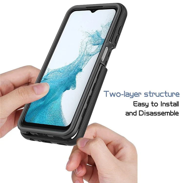 Case de Téléphone Hybride 3-en-1 Pour Samsung Galaxy A23 4G (165,4 x 76,9 x 8,4 Mm), Couverture Complète du Téléphone TPU + PC Avec Protecteur D'écran de Compagnie - Bleu Foncé