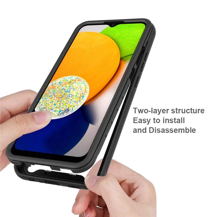 Custodia ibrida 3 in 1 per Samsung Galaxy A03 (164,2 x 75,9 x 9,1 mm), custodia con protezione a copertura completa e assorbimento degli urti, con pellicola protettiva in PET per lo schermo - Nero