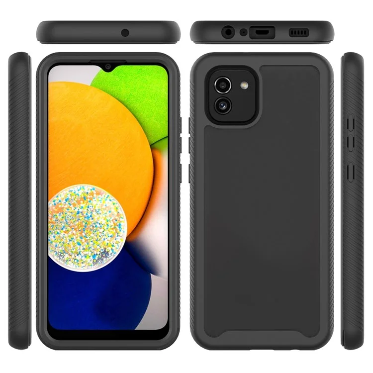 Funda Telefónica Híbrida 3 En 1 Para Samsung Galaxy A03 (164.2 X 75.9 X 9,1mm), Cubierta Completa De La Cubierta De La Absorción De Descargas Desmontable Con Protector De Pantalla PET - Negro