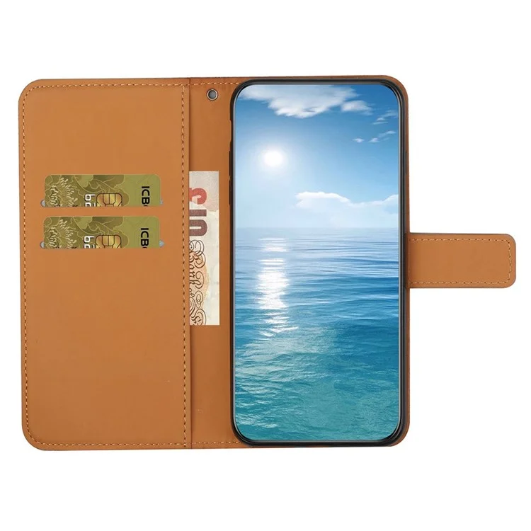 Capa de couro PU com estampa de flores para Samsung Galaxy A13 4G, estilo étnico Carteira de couro com suporte para telefone, com fechamento magnético e alça - Marrom