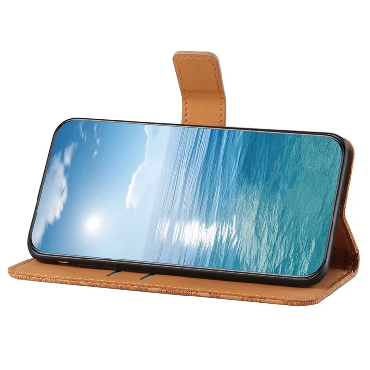 Capa de couro PU com estampa de flores para Samsung Galaxy A13 4G, estilo étnico Carteira de couro com suporte para telefone, com fechamento magnético e alça - Marrom