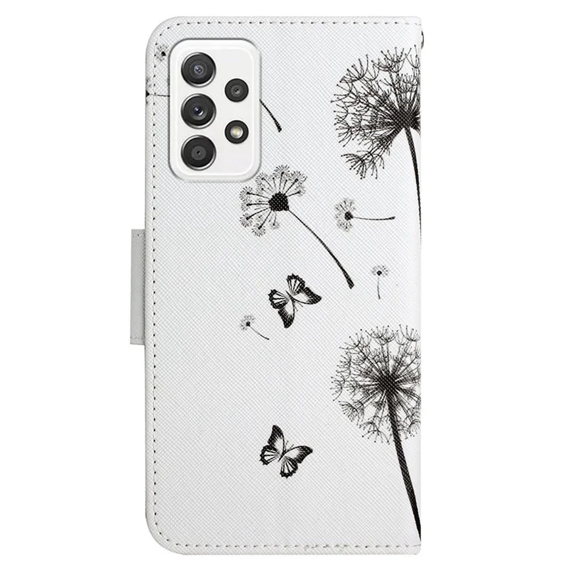Pattern-Printing Cross Texture PU Leather Case for Samsung Galaxy A73 5G, Folio Flip Leather Wallet Stand Phone Shell with Strap - Dandelion