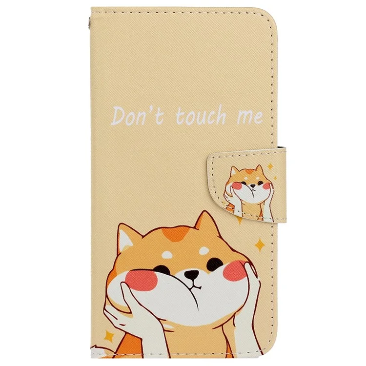 Pattern-Printing Cross Texture PU Leather Case for Samsung Galaxy A13 4G, Full Coverage Folio Flip Wallet Leather Stand Phone Shell + Strap - Akita Dog