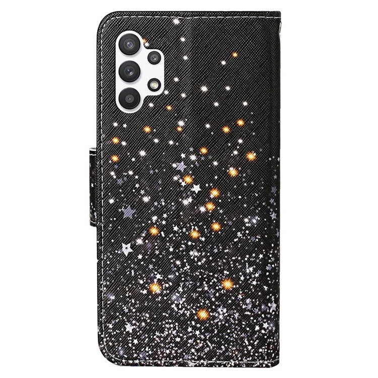 Textura Crosa de Patras Case de Cuero PU Para Samsung Galaxy A13 4G, Cobertura Completa Folio Flip Flip Soporte de Cuero Costilla + Correa - Estrellas Destrozadas