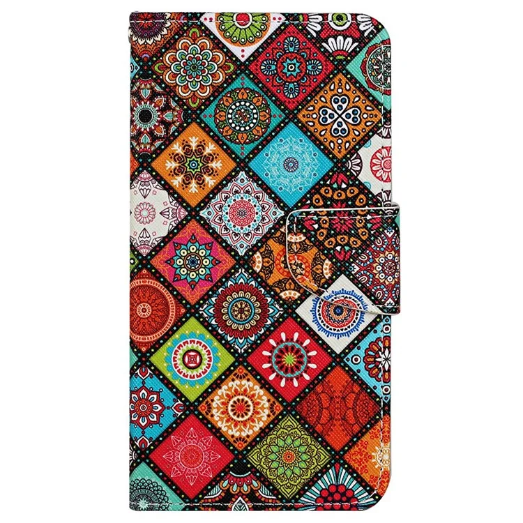 Étui en cuir PU à texture croisée pour Samsung Galaxy A13 4G, étui portefeuille à rabat couvrant entièrement, support téléphone en cuir + sangle - Mandala à carreaux