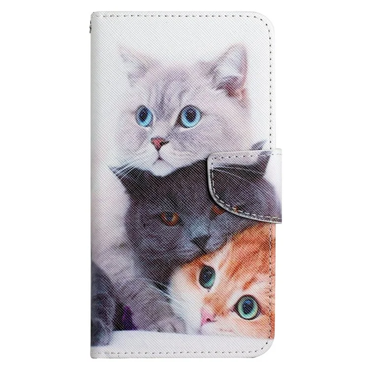 Pattern-Printing Cross Texture PU Leather Case for Samsung Galaxy A13 4G, Full Coverage Folio Flip Wallet Leather Stand Phone Shell + Strap - Three Cats