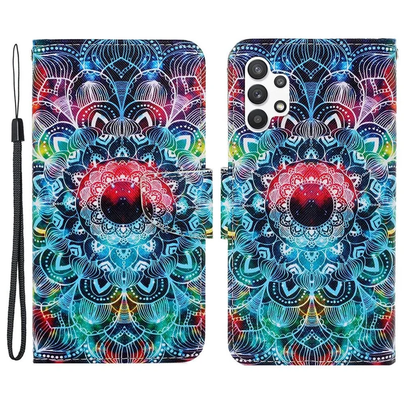 Mønsterprintet krydset struktur PU-læderet tilbehør til Samsung Galaxy A13 4G, fuld dækning folio flip wallet læder stået telefonbeskyttelse + rem - Mandala mønster/stor
