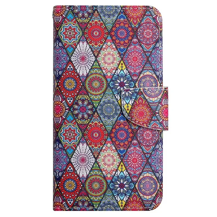 Étui portefeuille en cuir PU texturé avec impression de motifs pour Samsung Galaxy A13 4G, protection complète avec rabat et support - Mandala coloré/Losange