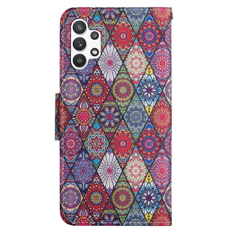 Texture Croix-imprimage Étui en Cuir PU Pour Samsung Galaxy A13 4G, Couverture Complète Folio Flip Portefeuille Support en Cuir Coque de Téléphone + Bracelet - Mandala / Rhombus Coloré