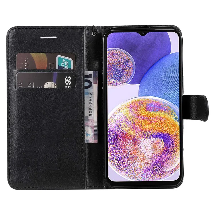 KT Leather Series-2 pour Samsung Galaxy A23 5G (Version mondiale) / Étui en cuir magnétique 4G Folio de conception portefeuille Soft TPU Protective Flip Cover avec sangle - Noir