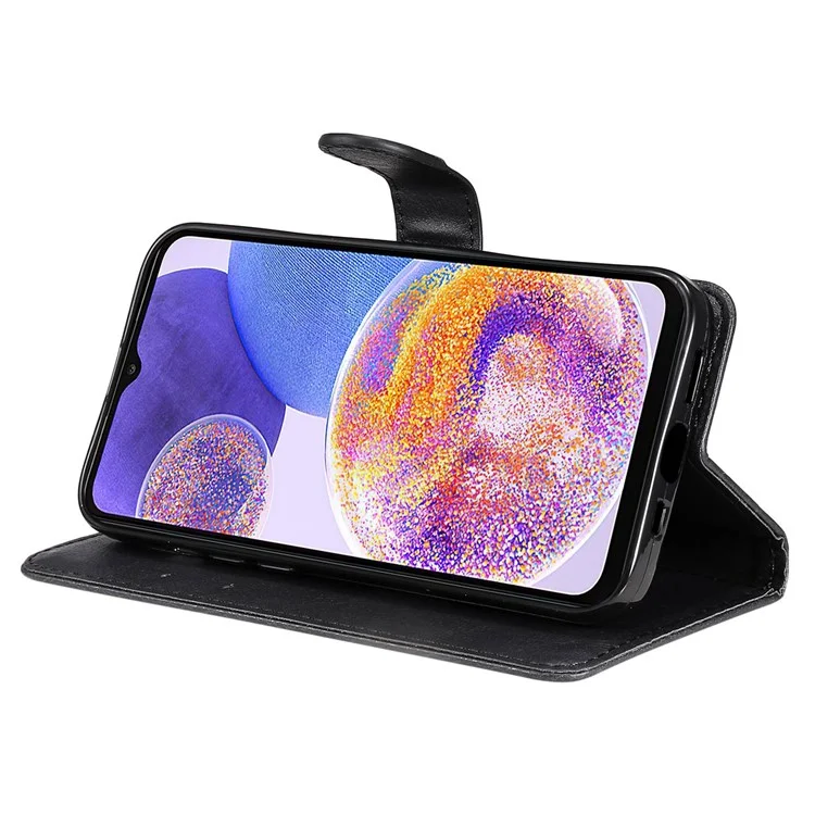 KT Leather Series-2 pour Samsung Galaxy A23 5G (Version mondiale) / Étui en cuir magnétique 4G Folio de conception portefeuille Soft TPU Protective Flip Cover avec sangle - Noir