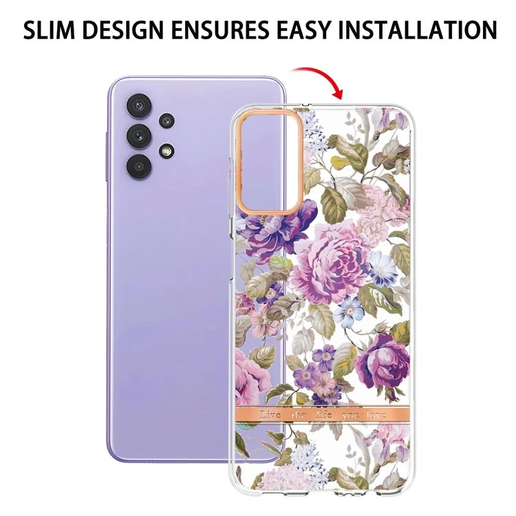 Serie IMD-8 YB Design Floreale TPU Custodia Per Samsung Galaxy A23 4G (165,4 x 76,9 x 8,4 Mm), Coperchio Protettivo Flessibile Elettrodomestico IMD Workmanship - Peonia Viola HC006