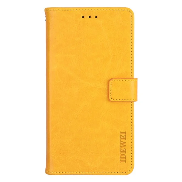 IDEWEI для Samsung Galaxy S22 5G Folio Flip PU кожаный + TPU Crazy Horse текстурный чехол-подставка с магнитным закрытием, кошелек для телефона - Желтый