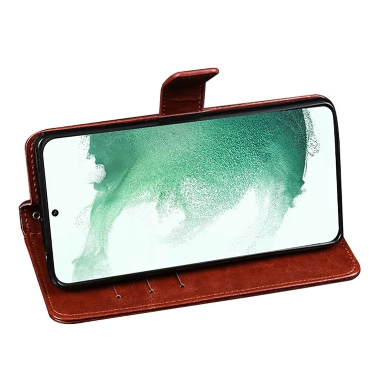IDEWEI для Samsung Galaxy S22 5G Folio Flip PU кожаный + TPU Crazy Horse текстурный чехол-подставка с магнитным закрытием, кошелек для телефона - Желтый