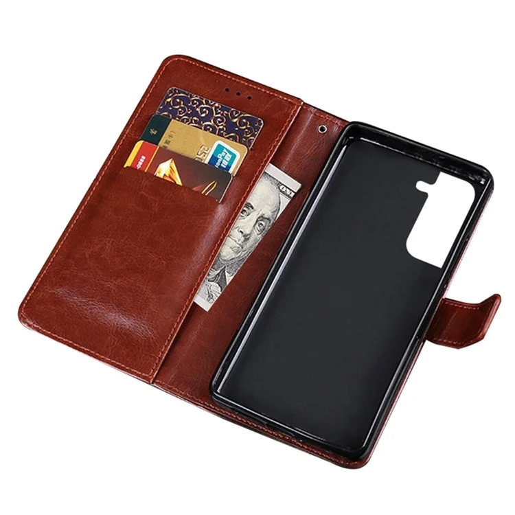 IDEWEI для Samsung Galaxy S22 5G Folio Flip PU кожаный + TPU Crazy Horse текстурный чехол-подставка с магнитным закрытием, кошелек для телефона - Желтый