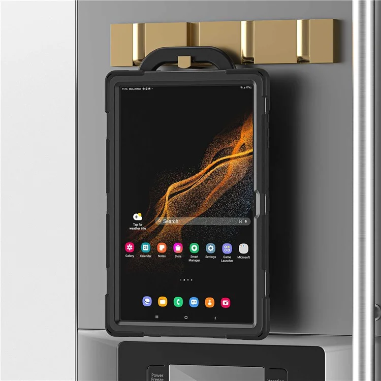 Für Samsung Galaxy Tab S8 Ultra X900 / X906 / S9 Ultra X910 Rotary Kickstand PC + Silikon-Tablet-Hülle mit Schultergurt - Schwarz
