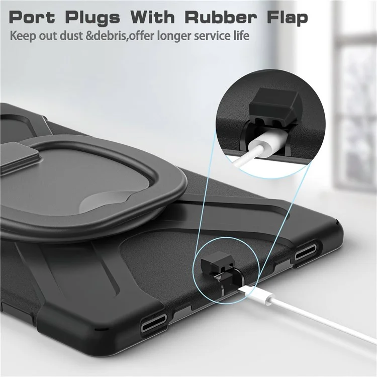 Für Samsung Galaxy Tab S8 Ultra X900 / X906 / S9 Ultra X910 Rotary Kickstand PC + Silikon-Tablet-Hülle mit Schultergurt - Schwarz