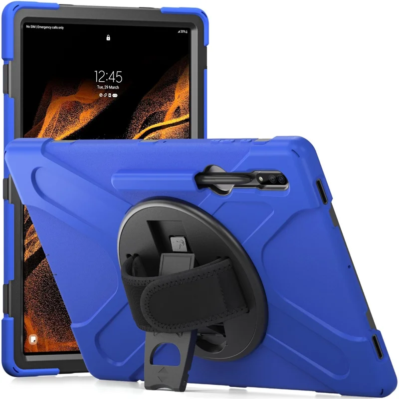 For Samsung Galaxy Tab S8 Ultra X900 / X906 / S9 Ultra X910 Hand Strap Tablet Case Hard PC + Soft TPU Shockproof Cover - Blue