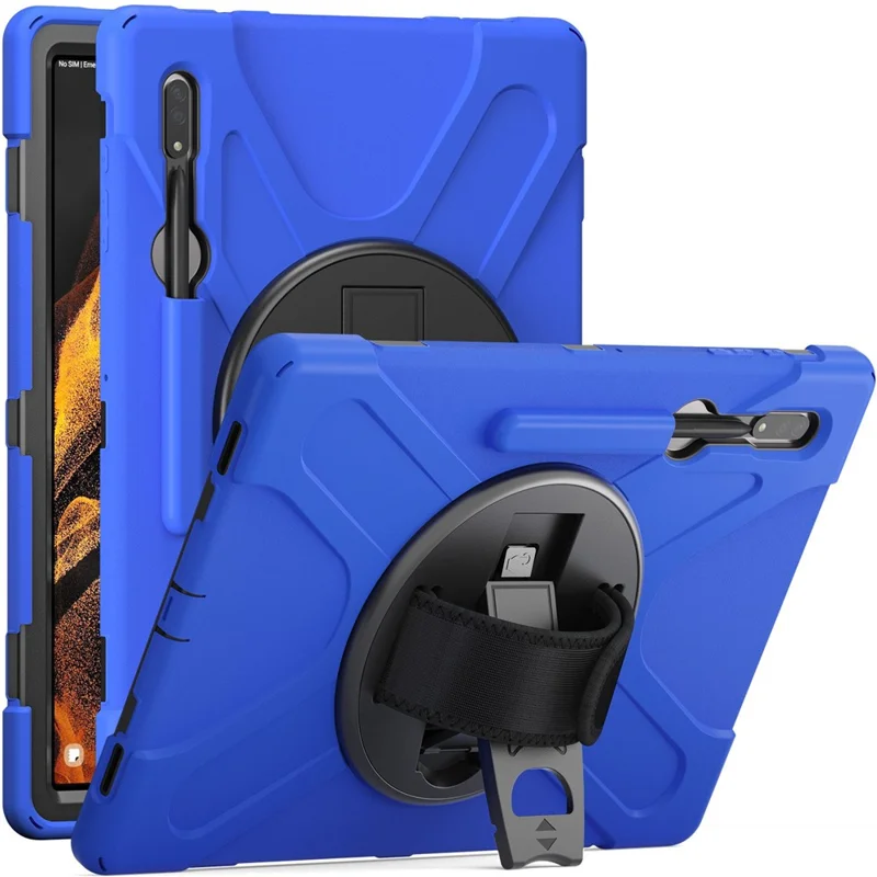 For Samsung Galaxy Tab S8 Ultra X900 / X906 / S9 Ultra X910 Hand Strap Tablet Case Hard PC + Soft TPU Shockproof Cover - Blue