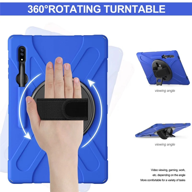 For Samsung Galaxy Tab S8 Ultra X900 / X906 / S9 Ultra X910 Hand Strap Tablet Case Hard PC + Soft TPU Shockproof Cover - Blue