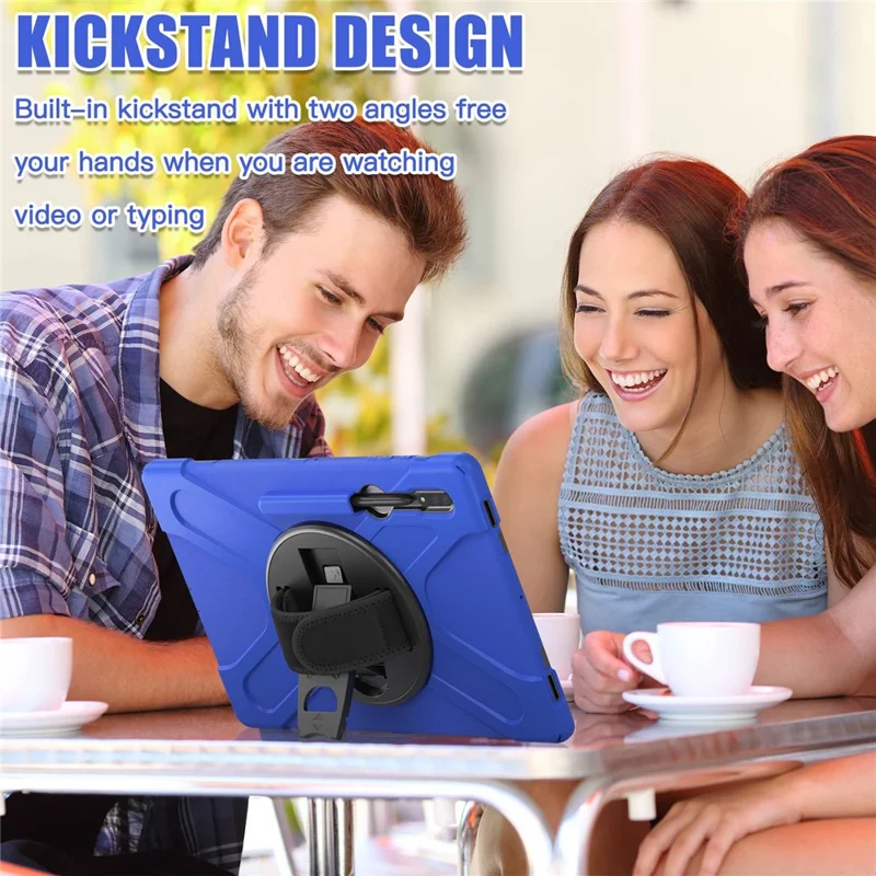 For Samsung Galaxy Tab S8 Ultra X900 / X906 / S9 Ultra X910 Hand Strap Tablet Case Hard PC + Soft TPU Shockproof Cover - Blue