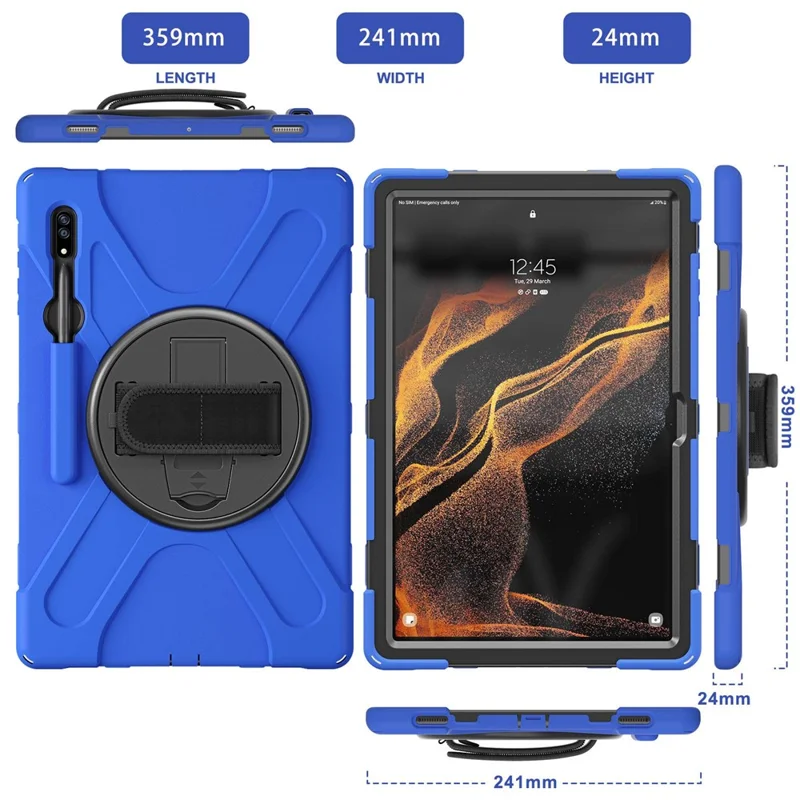 For Samsung Galaxy Tab S8 Ultra X900 / X906 / S9 Ultra X910 Hand Strap Tablet Case Hard PC + Soft TPU Shockproof Cover - Blue