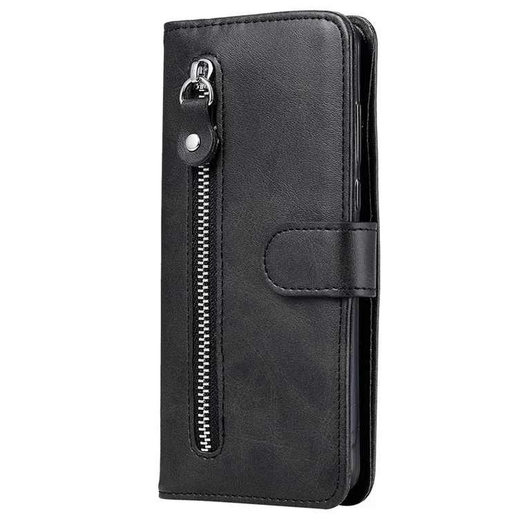 Para Samsung Galaxy A23 5G (versión global) / 4G / M23 5G / F23 5G Funda de cartera con cierre magnético y bolsillo con cremallera, a prueba de golpes, de piel de imitación antiarañazos - Negro