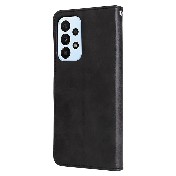 Para Samsung Galaxy A23 5G (versión global) / 4G / M23 5G / F23 5G Funda de cartera con cierre magnético y bolsillo con cremallera, a prueba de golpes, de piel de imitación antiarañazos - Negro