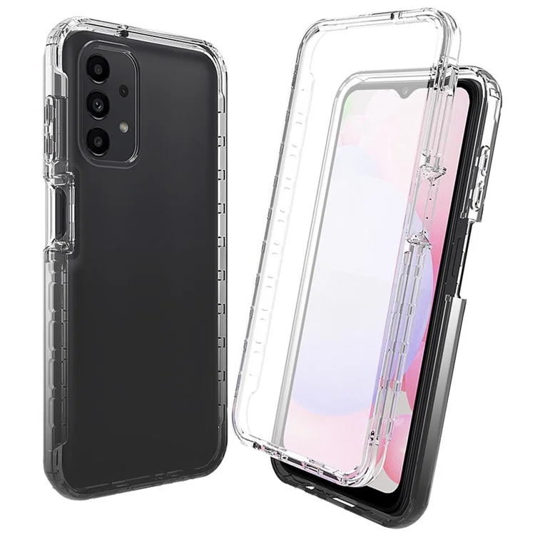 3-in-1 PC+TPU Hybrid Phone Case for Samsung Galaxy A13 4G, Gradient Complete Covering Anti-scratch Cell Phone Cover with PET Screen Protector - Black