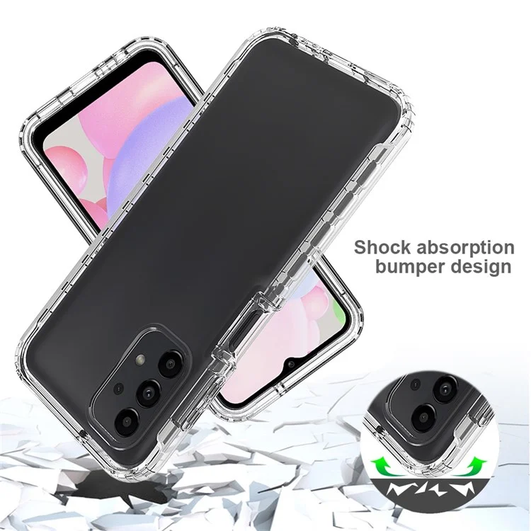 3-in-1 PC+TPU Hybrid Phone Case for Samsung Galaxy A13 4G, Gradient Complete Covering Anti-scratch Cell Phone Cover with PET Screen Protector - Black