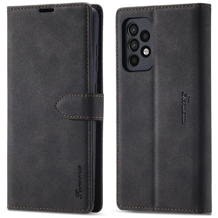 FORWENW F1 Series for Samsung Galaxy A73 5G PU Leather Magnetic Flip Case Full Body Shockproof Stand Wallet Cover - Black