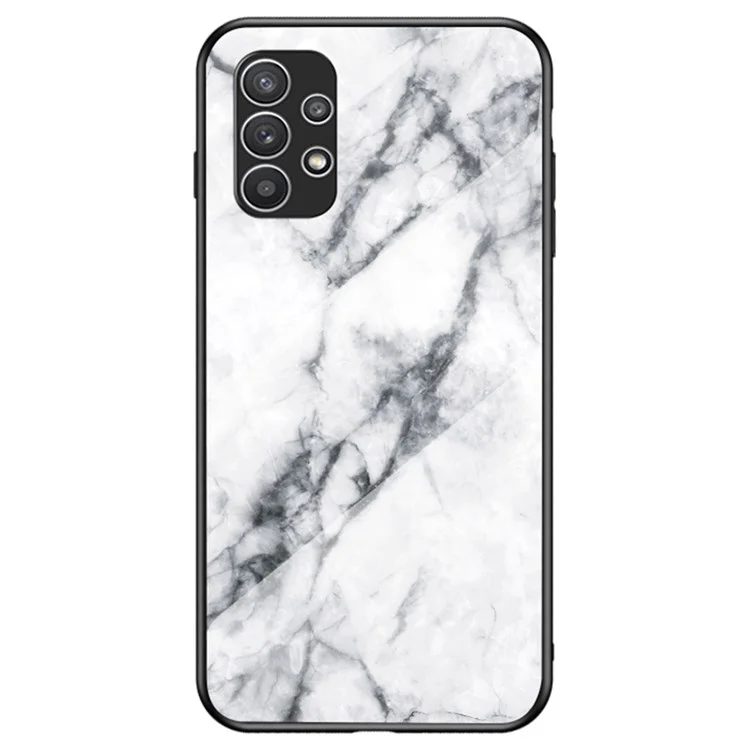 Pour Samsung Galaxy A23 5G (Version mondiale) / 4G Smooth Touch Marble Pattern Tempered Glass + PC + TPU Anti-fingerprint Phone Cover Case - White Marble