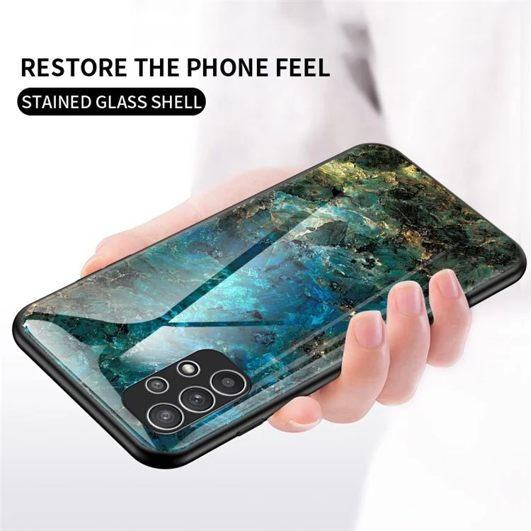 Pour Samsung Galaxy A23 5G (Version mondiale) / 4G Smooth Touch Marble Pattern Tempered Glass + PC + TPU Anti-fingerprint Phone Cover Case - White Marble
