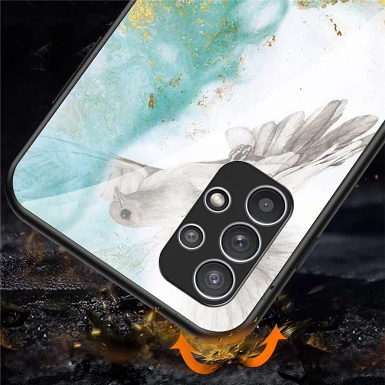 Pour Samsung Galaxy A23 5G (Version mondiale) / 4G Smooth Touch Marble Pattern Tempered Glass + PC + TPU Anti-fingerprint Phone Cover Case - White Marble