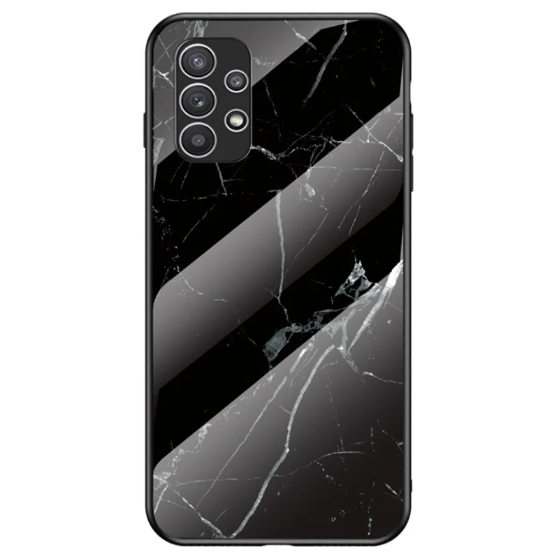 For Samsung Galaxy A23 5G (Global Version) / 4G Smooth Touch Marble Pattern Tempered Glass + PC + TPU Anti-fingerprint Phone Cover Case - Black Marble