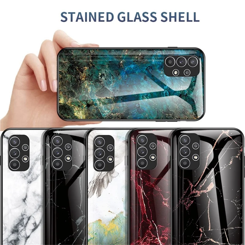 For Samsung Galaxy A23 5G (Global Version) / 4G Smooth Touch Marble Pattern Tempered Glass + PC + TPU Anti-fingerprint Phone Cover Case - Black Marble