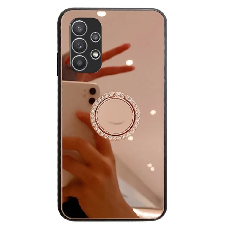 Pour Samsung Galaxy A23 5G (version mondiale) / 4G Stylish Mirror Design All-inclusive TPU Edging Hybrid Cell Phone Case avec Metal Sheet Ring Kickstand - Rose Gold