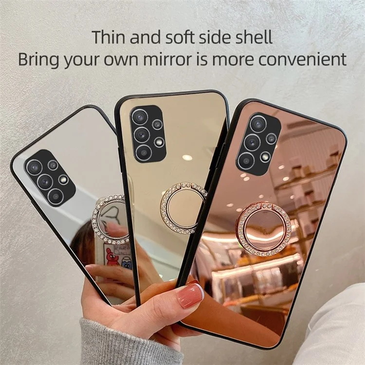 Pour Samsung Galaxy A23 5G (version mondiale) / 4G Stylish Mirror Design All-inclusive TPU Edging Hybrid Cell Phone Case avec Metal Sheet Ring Kickstand - Rose Gold