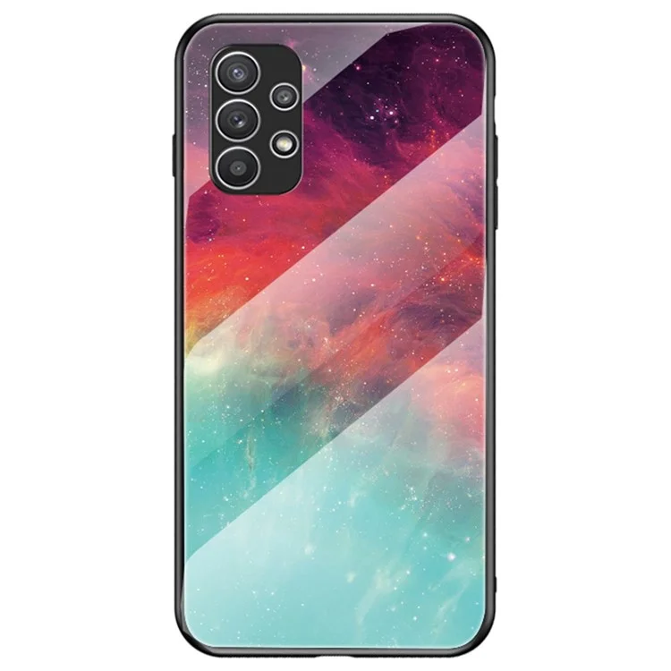 Starry Sky Tempered Glass Cover for Samsung Galaxy A23 5G (Global Version) / 4G, Patterned Three-layer Protection Hybrid Cell Phone Case - Color Sky