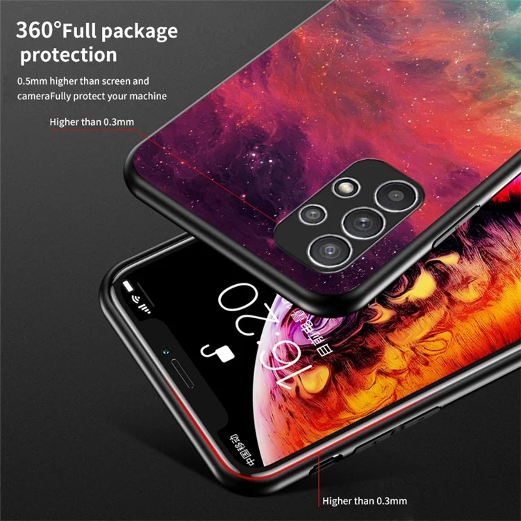 Starry Sky Tempered Glass Cover for Samsung Galaxy A23 5G (Global Version) / 4G, Patterned Three-layer Protection Hybrid Cell Phone Case - Color Sky