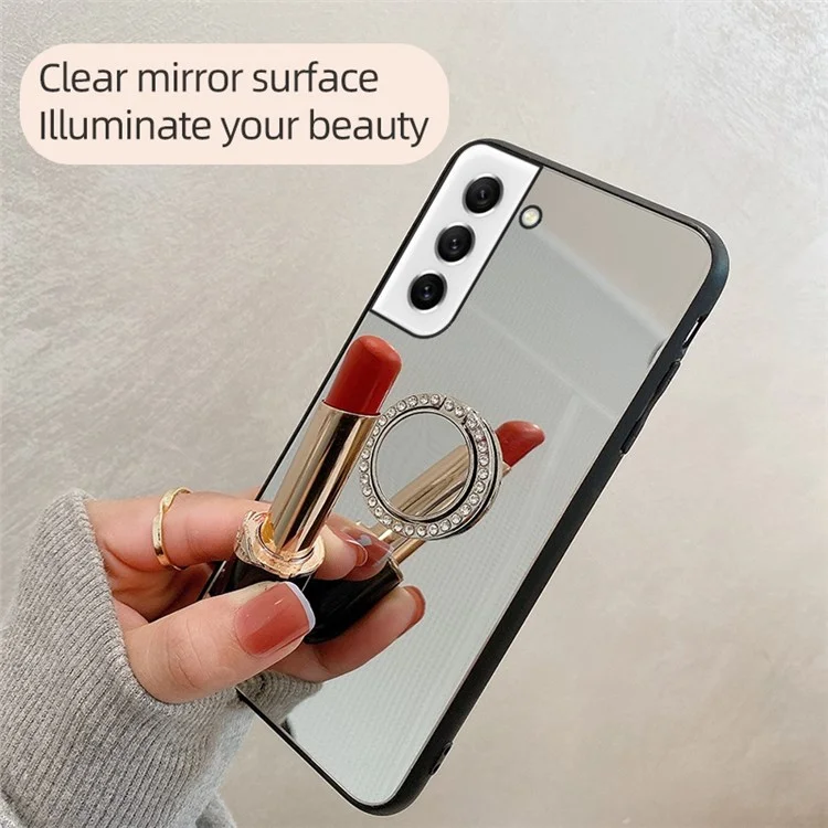Para Samsung Galaxy S21 FE 5G Mirror Design Anti-scratch Well-protected Cover TPU + PC Hybrid Mobile Phone Case with Metal Sheet Ring Kickstand - Plata