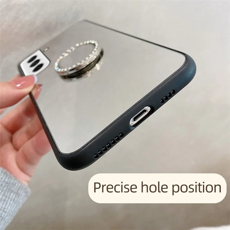 Para Samsung Galaxy S21 FE 5G Mirror Design Anti-scratch Well-protected Cover TPU + PC Hybrid Mobile Phone Case with Metal Sheet Ring Kickstand - Plata