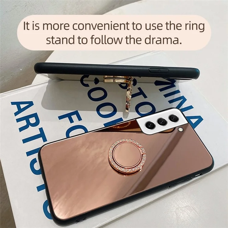 Para Samsung Galaxy S21 FE 5G Mirror Design Anti-scratch Well-protected Cover TPU + PC Hybrid Mobile Phone Case with Metal Sheet Ring Kickstand - Plata