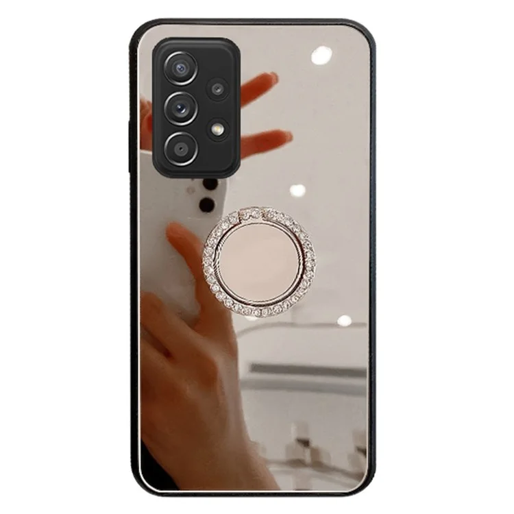 Para Samsung Galaxy A33 5G Mirror Design Wear-resistant Protective Cover TPU + PC Hybrid Phone Shell Case with Metal Sheet Ring Kickstand - Plata