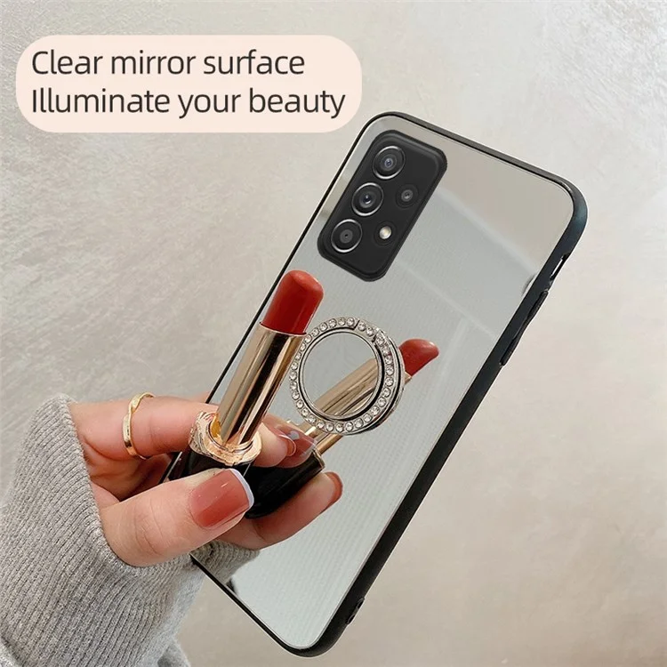 Para Samsung Galaxy A33 5G Mirror Design Wear-resistant Protective Cover TPU + PC Hybrid Phone Shell Case with Metal Sheet Ring Kickstand - Plata