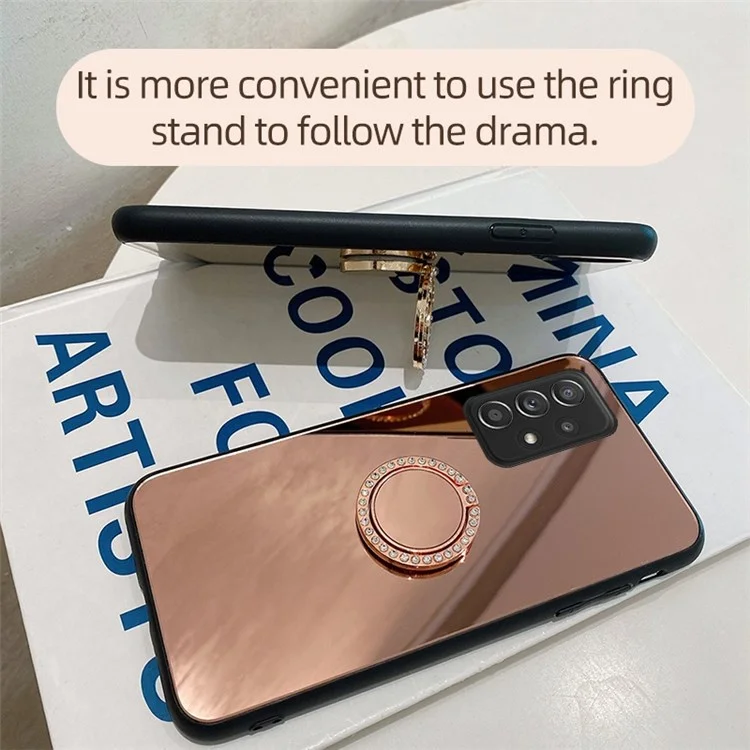 Para Samsung Galaxy A33 5G Mirror Design Wear-resistant Protective Cover TPU + PC Hybrid Phone Shell Case with Metal Sheet Ring Kickstand - Plata