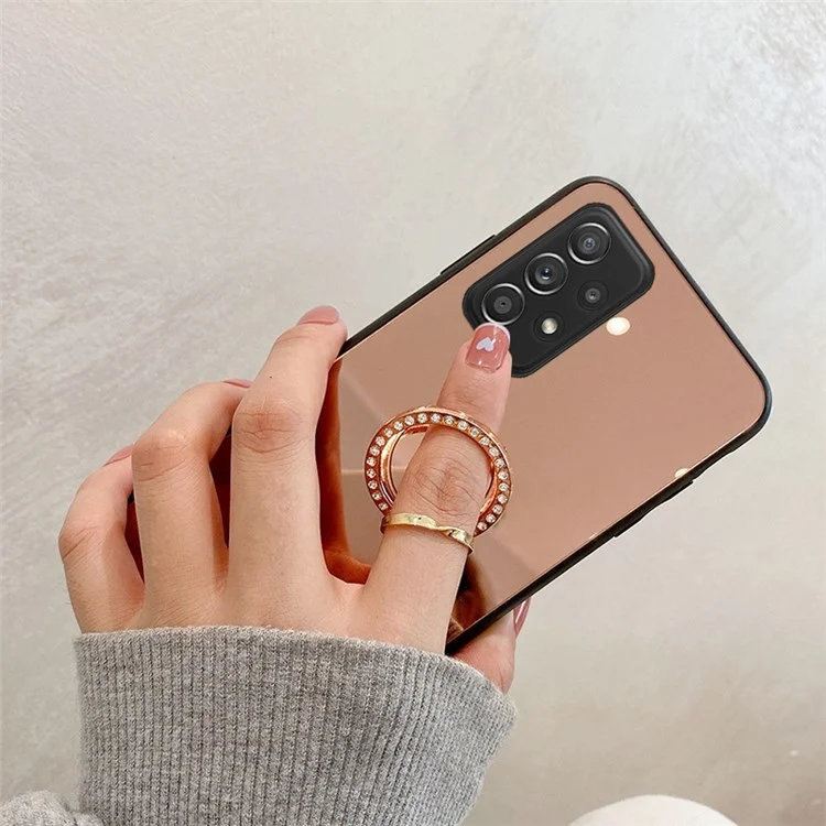 Para Samsung Galaxy A33 5G Mirror Design Wear-resistant Protective Cover TPU + PC Hybrid Phone Shell Case with Metal Sheet Ring Kickstand - Plata