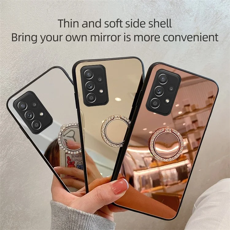 Para Samsung Galaxy A33 5G Mirror Design Wear-resistant Protective Cover TPU + PC Hybrid Phone Shell Case with Metal Sheet Ring Kickstand - Plata