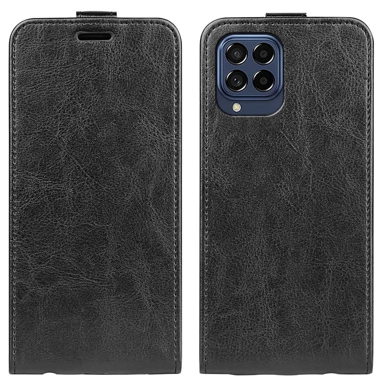 For Samsung Galaxy M53 5G Crazy Horse Texture Vertical Flip PU Leather Case Card Holder Phone Cover - Black
