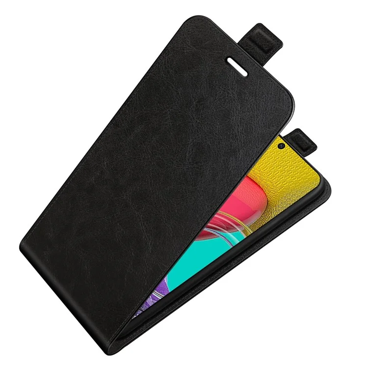 For Samsung Galaxy M53 5G Crazy Horse Texture Vertical Flip PU Leather Case Card Holder Phone Cover - Black